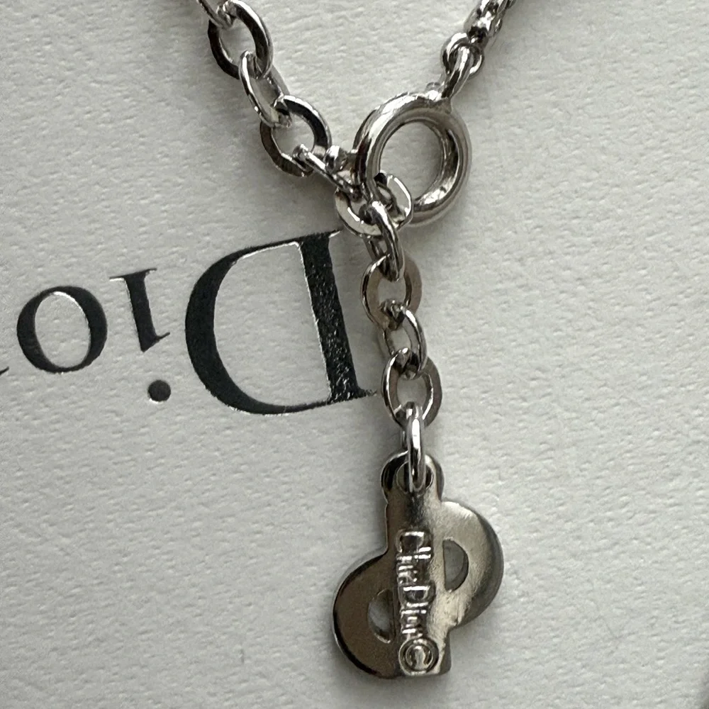 CHRISTIAN DIOR Pearl Rhinestone Silver Tone Necklace - Picture 6 of 7